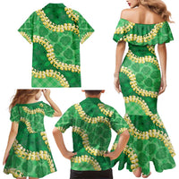 Green Palaka Hawaii Mele Kalikimaka Family Matching Mermaid Dress and Hawaiian Shirt Ohia Lehua Monstera Puakenikeni Lei LT14 - Polynesian Pride