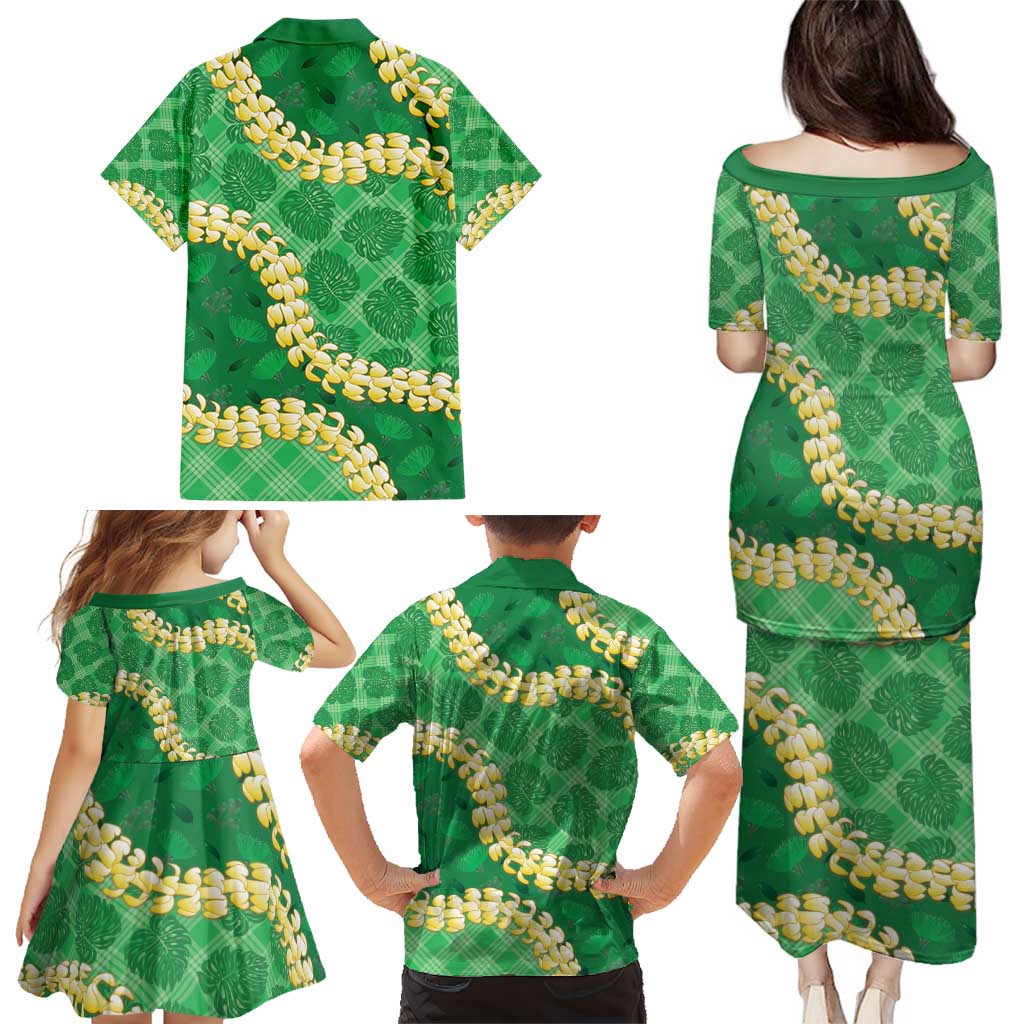 Green Palaka Hawaii Mele Kalikimaka Family Matching Puletasi and Hawaiian Shirt Ohia Lehua Monstera Puakenikeni Lei LT14 - Polynesian Pride
