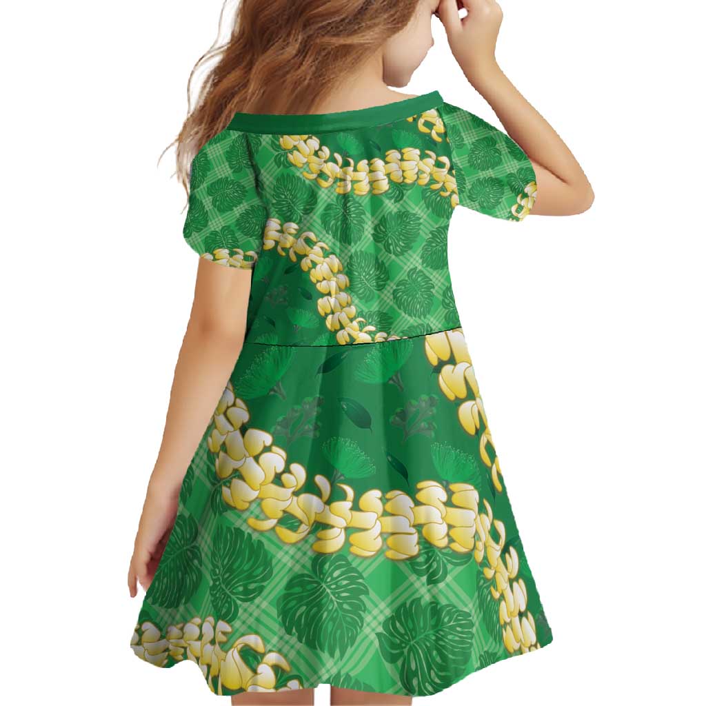 Green Palaka Hawaii Mele Kalikimaka Family Matching Short Sleeve Bodycon Dress and Hawaiian Shirt Ohia Lehua Monstera Puakenikeni Lei LT14 - Polynesian Pride