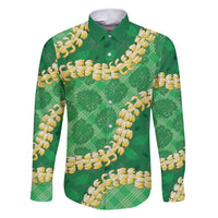 Green Palaka Hawaii Mele Kalikimaka Family Matching Short Sleeve Bodycon Dress and Hawaiian Shirt Ohia Lehua Monstera Puakenikeni Lei LT14 Dad's Shirt - Long Sleeve Green - Polynesian Pride