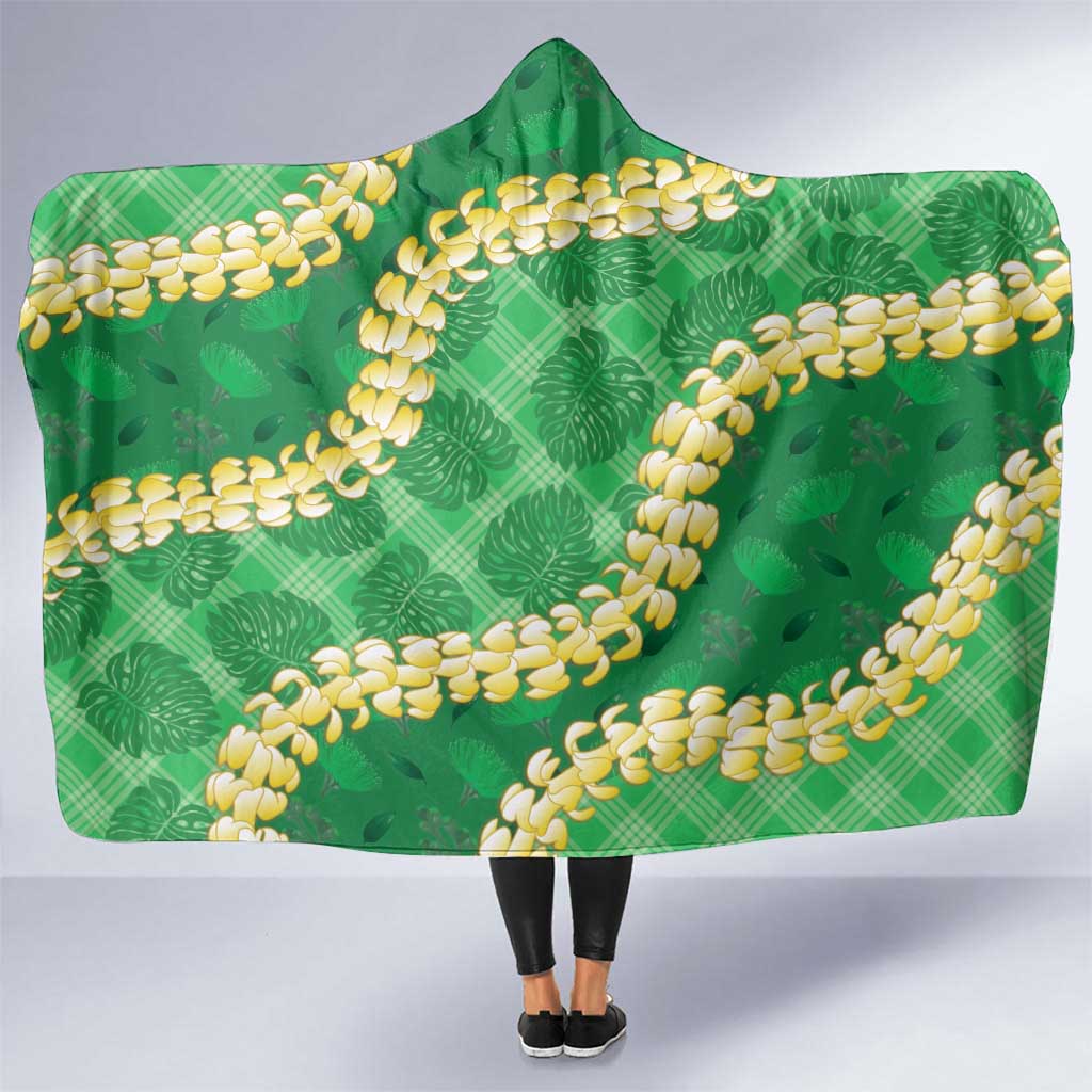 Green Palaka Hawaii Mele Kalikimaka Hooded Blanket Ohia Lehua Monstera Puakenikeni Lei LT14 One Size Green - Polynesian Pride