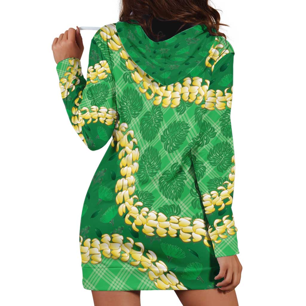 Green Palaka Hawaii Mele Kalikimaka Hoodie Dress Ohia Lehua Monstera Puakenikeni Lei LT14 - Polynesian Pride