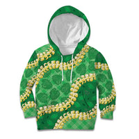 Green Palaka Hawaii Mele Kalikimaka Kid Hoodie Ohia Lehua Monstera Puakenikeni Lei LT14 Hoodie Green - Polynesian Pride