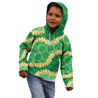 Green Palaka Hawaii Mele Kalikimaka Kid Hoodie Ohia Lehua Monstera Puakenikeni Lei LT14 - Polynesian Pride