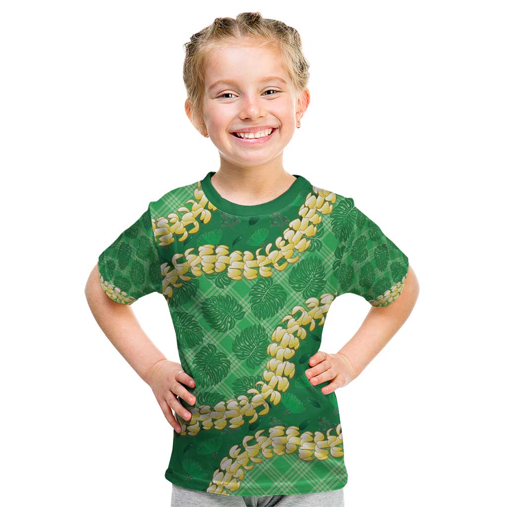Green Palaka Hawaii Mele Kalikimaka Kid T Shirt Ohia Lehua Monstera Puakenikeni Lei LT14 Green - Polynesian Pride