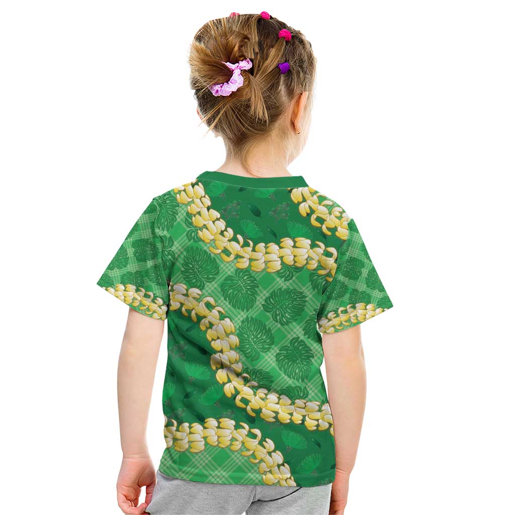 Green Palaka Hawaii Mele Kalikimaka Kid T Shirt Ohia Lehua Monstera Puakenikeni Lei LT14 - Polynesian Pride