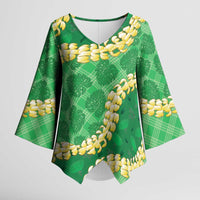 Green Palaka Hawaii Mele Kalikimaka Kimono Sleeve Blouse Ohia Lehua Monstera Puakenikeni Lei LT14 Female Green - Polynesian Pride