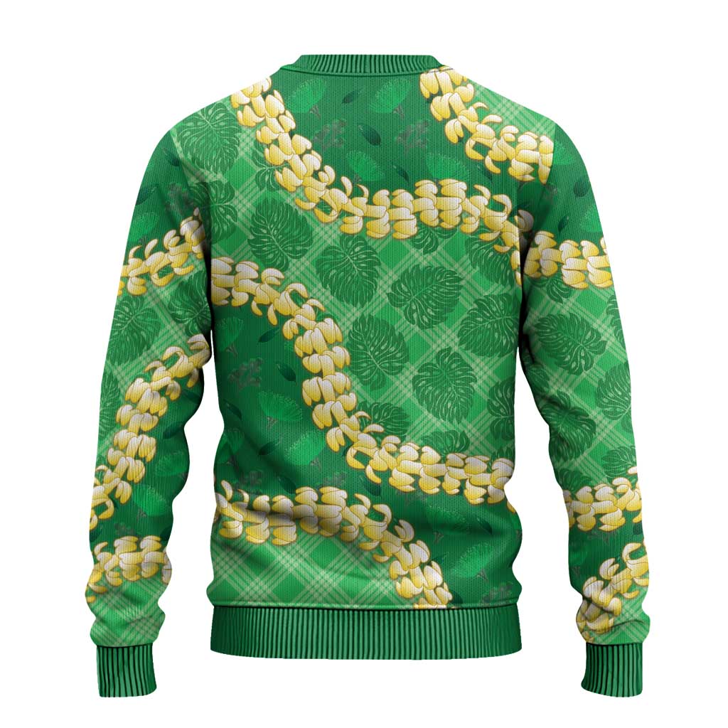 Green Palaka Hawaii Mele Kalikimaka Ugly Christmas Sweater Ohia Lehua Monstera Puakenikeni Lei LT14 - Polynesian Pride
