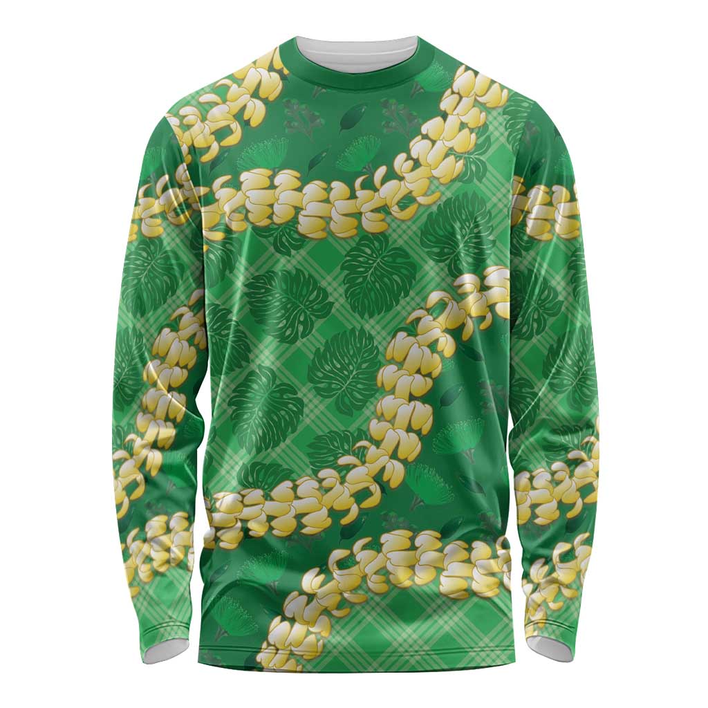 Green Palaka Hawaii Mele Kalikimaka Long Sleeve Shirt Ohia Lehua Monstera Puakenikeni Lei LT14 Unisex Green - Polynesian Pride