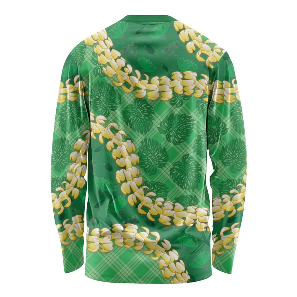 Green Palaka Hawaii Mele Kalikimaka Long Sleeve Shirt Ohia Lehua Monstera Puakenikeni Lei LT14 - Polynesian Pride