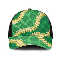 Green Palaka Hawaii Mele Kalikimaka Mesh Trucker Cap Ohia Lehua Monstera Puakenikeni Lei - Polynesian Pride