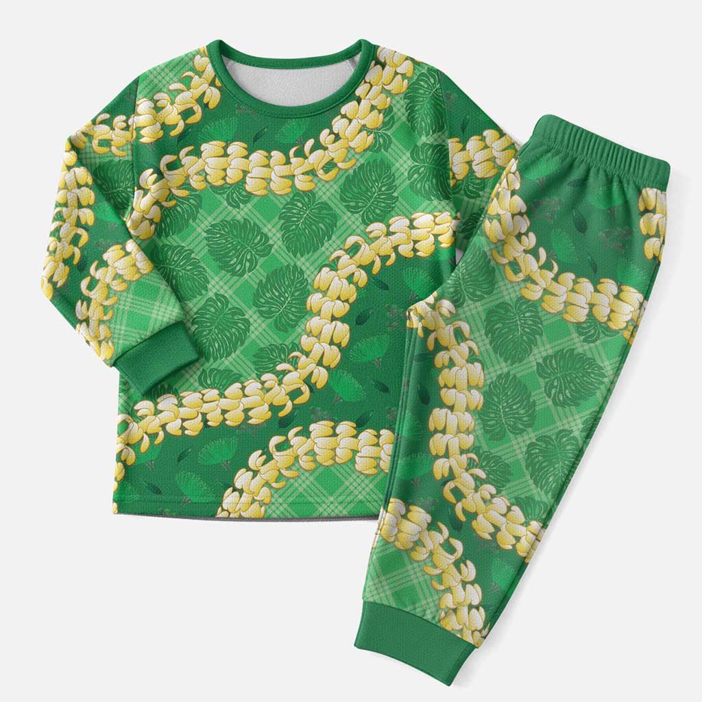 Green Palaka Hawaii Mele Kalikimaka Christmas Pajama Set Ohia Lehua Monstera Puakenikeni Lei LT14 Men Green - Polynesian Pride