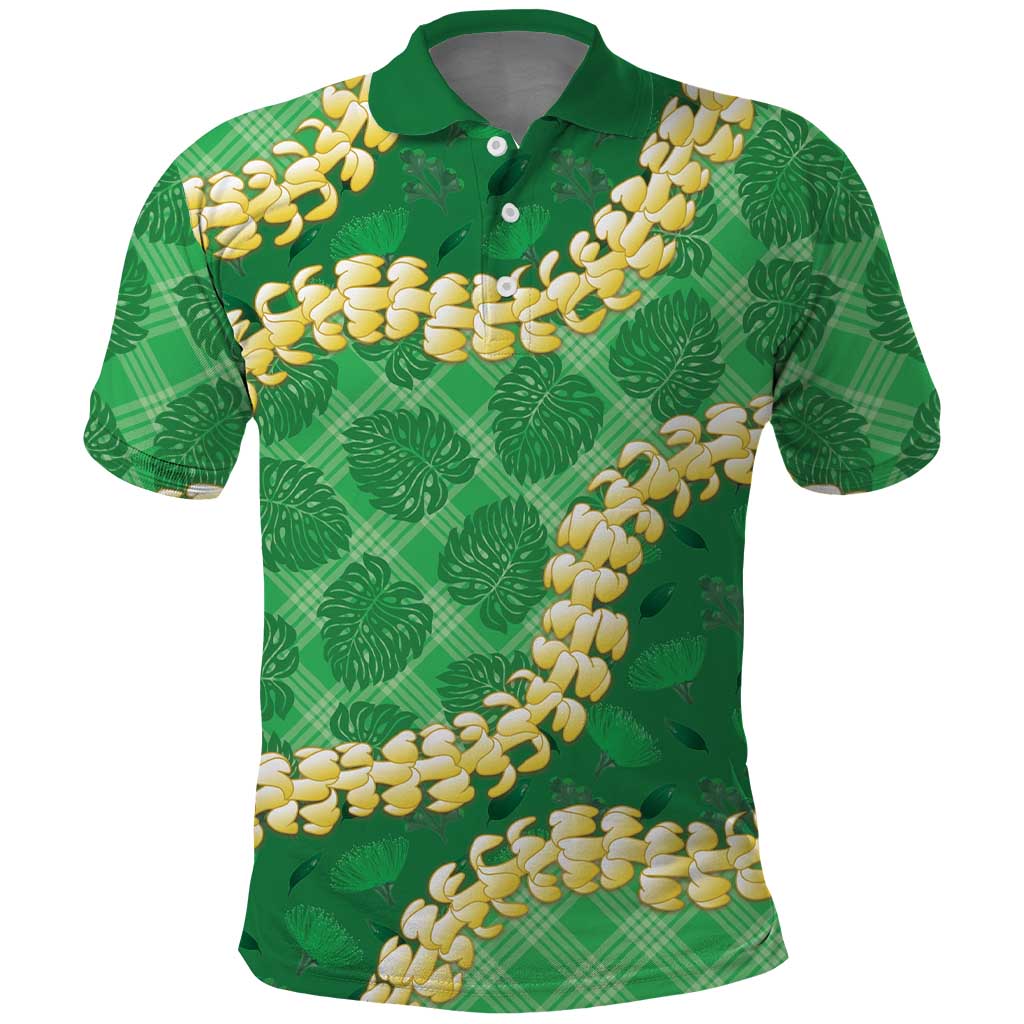 Green Palaka Hawaii Mele Kalikimaka Polo Shirt Ohia Lehua Monstera Puakenikeni Lei LT14 Green - Polynesian Pride