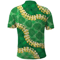 Green Palaka Hawaii Mele Kalikimaka Polo Shirt Ohia Lehua Monstera Puakenikeni Lei LT14 - Polynesian Pride
