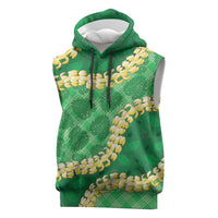 Green Palaka Hawaii Mele Kalikimaka Sleeveless Hoodie Ohia Lehua Monstera Puakenikeni Lei LT14 Green - Polynesian Pride