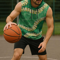 Green Palaka Hawaii Mele Kalikimaka Sleeveless Hoodie Ohia Lehua Monstera Puakenikeni Lei LT14 - Polynesian Pride