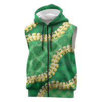 Green Palaka Hawaii Mele Kalikimaka Sleeveless Zip Hoodie Ohia Lehua Monstera Puakenikeni Lei LT14 Green - Polynesian Pride