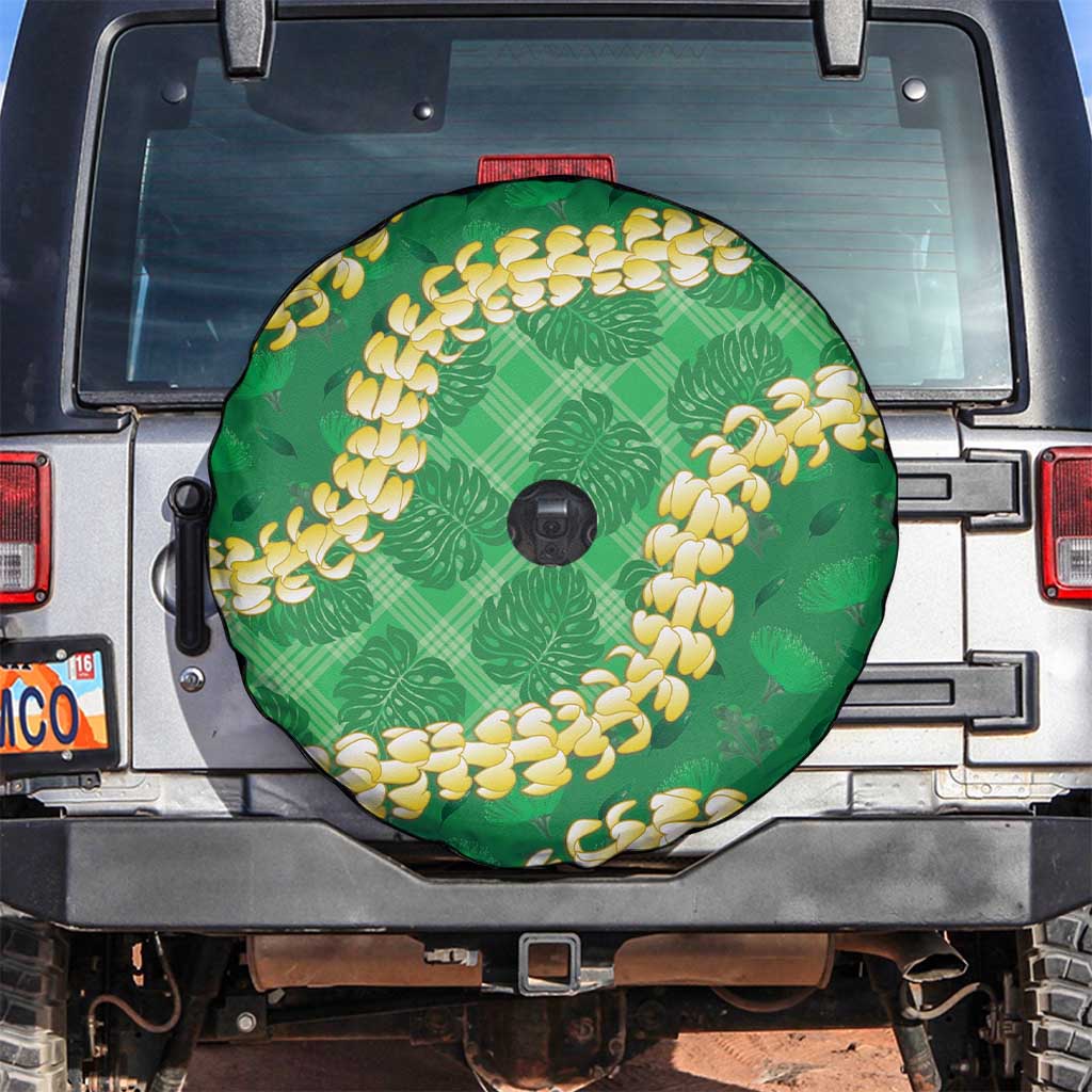 Green Palaka Hawaii Mele Kalikimaka Spare Tire Cover Ohia Lehua Monstera Puakenikeni Lei - Polynesian Pride