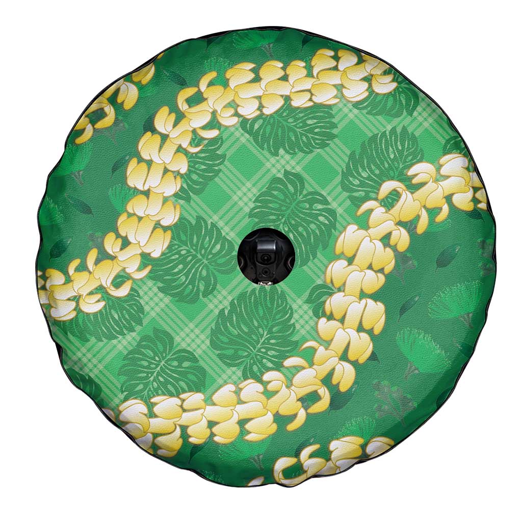 Green Palaka Hawaii Mele Kalikimaka Spare Tire Cover Ohia Lehua Monstera Puakenikeni Lei LT14 - Polynesian Pride