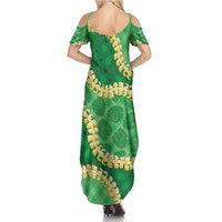Green Palaka Hawaii Mele Kalikimaka Summer Maxi Dress Ohia Lehua Monstera Puakenikeni Lei LT14 - Polynesian Pride