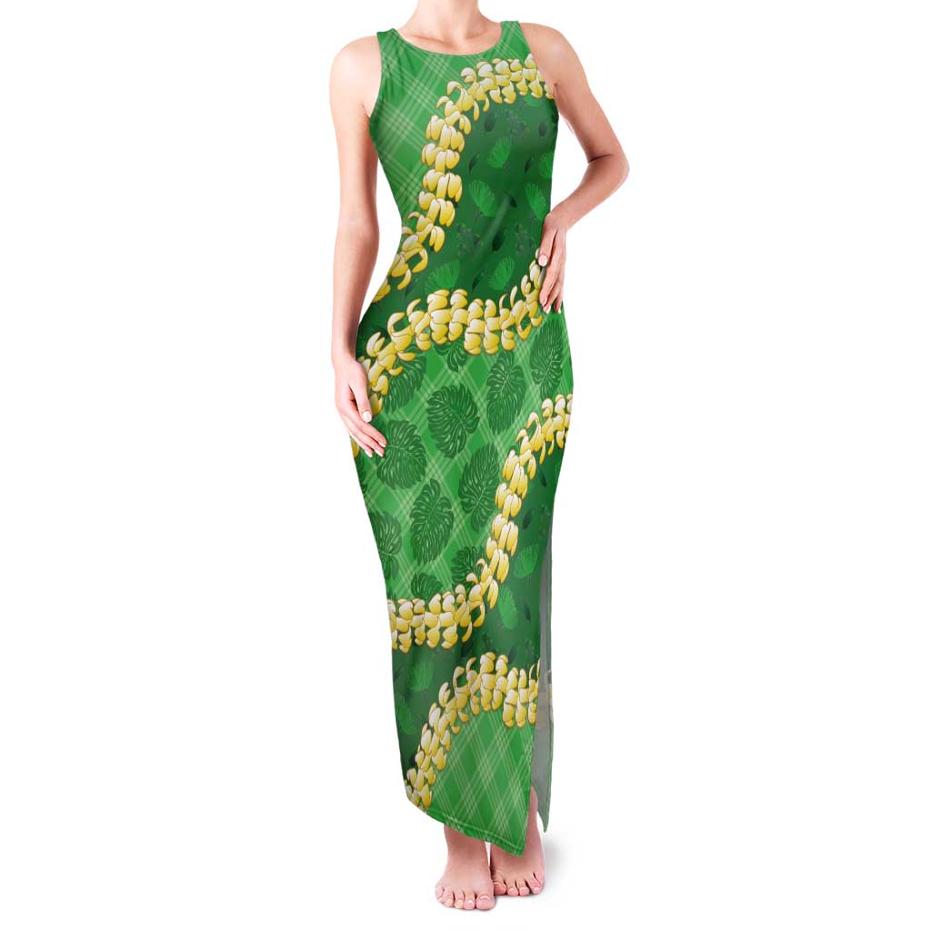 Green Palaka Hawaii Mele Kalikimaka Tank Maxi Dress Ohia Lehua Monstera Puakenikeni Lei LT14 Women Green - Polynesian Pride