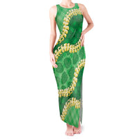 Green Palaka Hawaii Mele Kalikimaka Tank Maxi Dress Ohia Lehua Monstera Puakenikeni Lei LT14 Women Green - Polynesian Pride