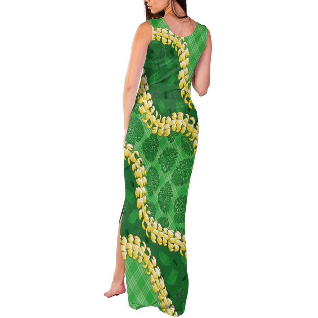 Green Palaka Hawaii Mele Kalikimaka Tank Maxi Dress Ohia Lehua Monstera Puakenikeni Lei LT14 - Polynesian Pride