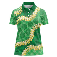 Green Palaka Hawaii Mele Kalikimaka Women Polo Shirt Ohia Lehua Monstera Puakenikeni Lei LT14 Female Green - Polynesian Pride