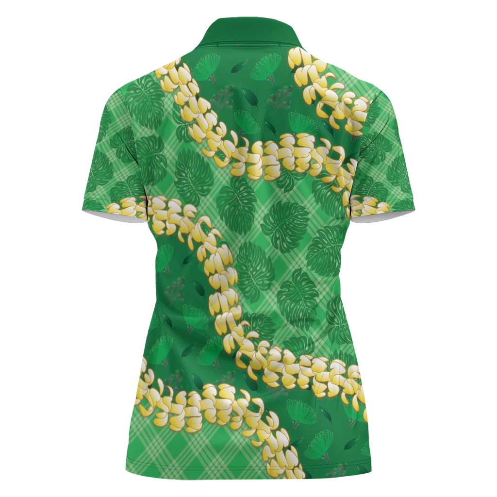 Green Palaka Hawaii Mele Kalikimaka Women Polo Shirt Ohia Lehua Monstera Puakenikeni Lei LT14 - Polynesian Pride