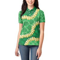 Green Palaka Hawaii Mele Kalikimaka Women Polo Shirt Ohia Lehua Monstera Puakenikeni Lei LT14 - Polynesian Pride