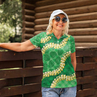 Green Palaka Hawaii Mele Kalikimaka Women Polo Shirt Ohia Lehua Monstera Puakenikeni Lei LT14 - Polynesian Pride