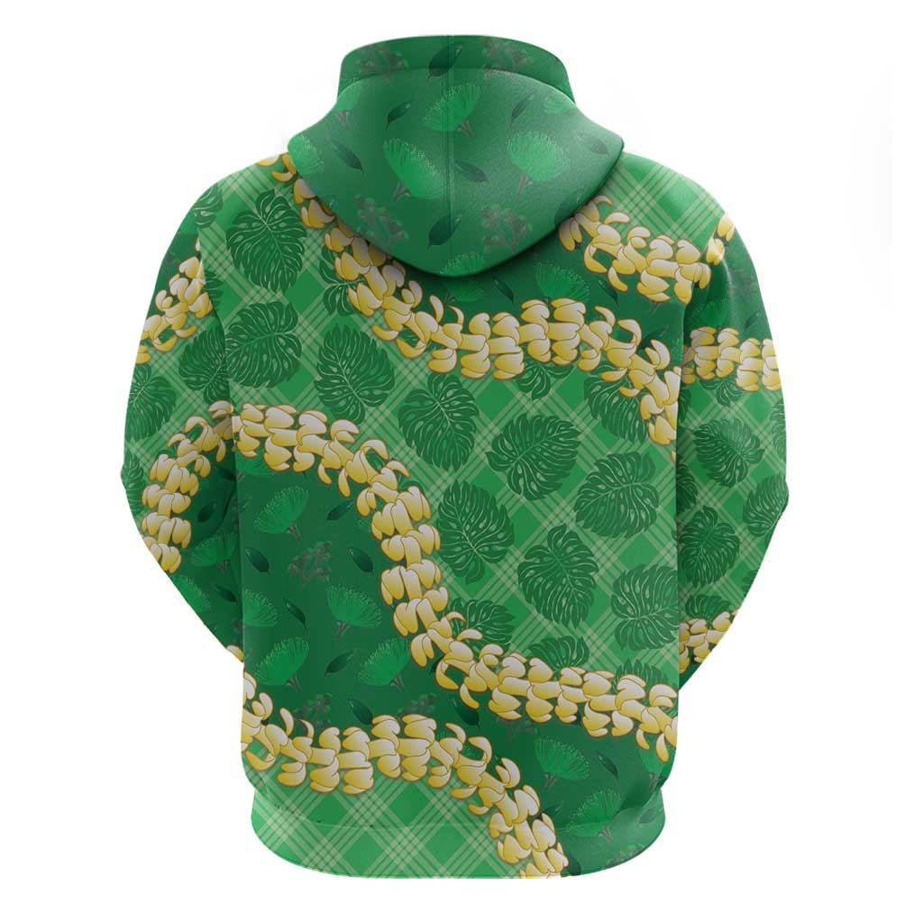 Green Palaka Hawaii Mele Kalikimaka Zip Hoodie Ohia Lehua Monstera Puakenikeni Lei LT14 - Polynesian Pride