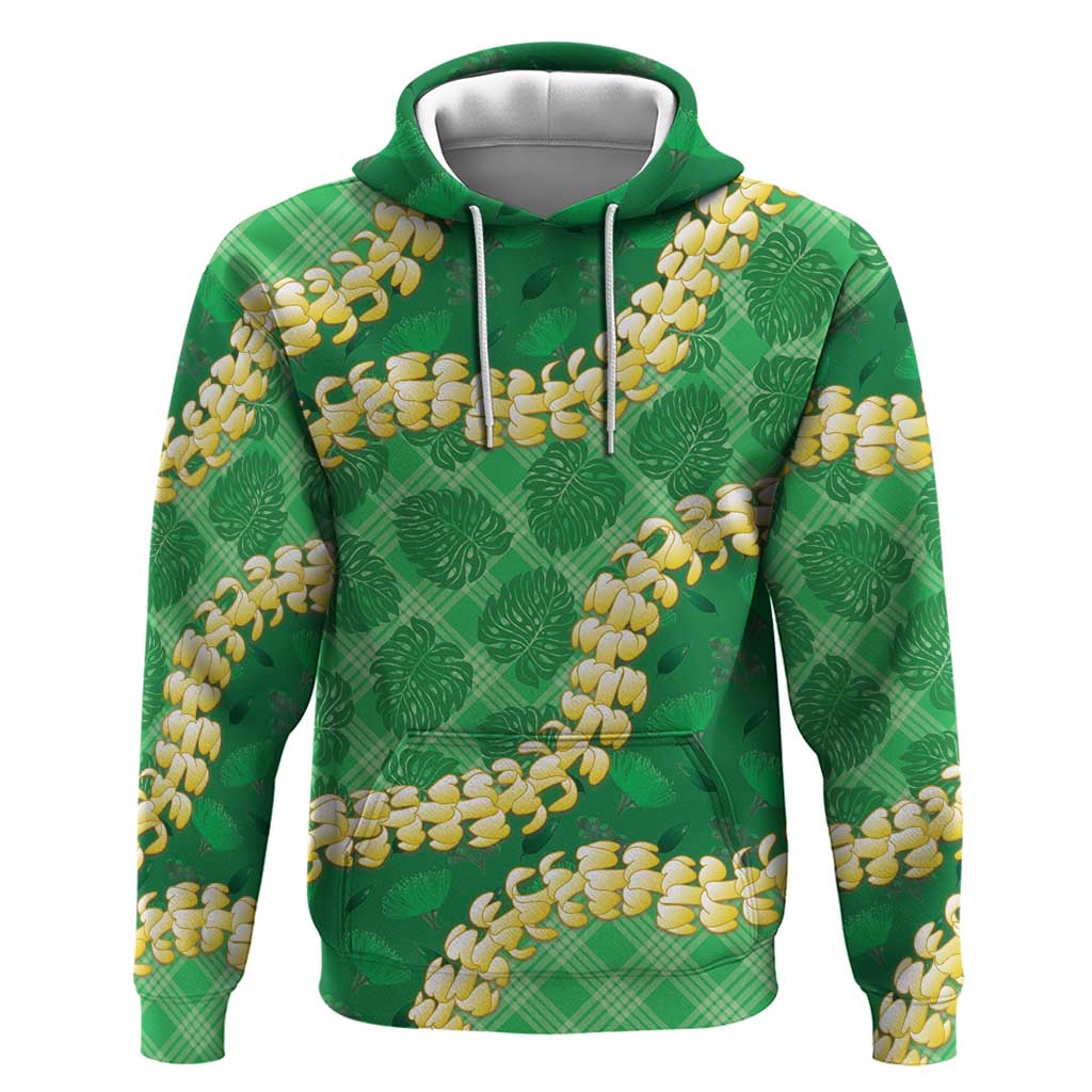 Green Palaka Hawaii Mele Kalikimaka Zip Hoodie Ohia Lehua Monstera Puakenikeni Lei LT14 Pullover Hoodie Green - Polynesian Pride