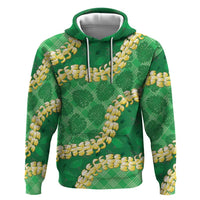 Green Palaka Hawaii Mele Kalikimaka Zip Hoodie Ohia Lehua Monstera Puakenikeni Lei LT14 Pullover Hoodie Green - Polynesian Pride