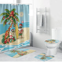 Hawaii Christmas Mele Kalikimaka Bathroom Set Festive Palm Chilling Santa With Surfboard LT14 Bathroom Set (4 pcs) Blue - Polynesian Pride
