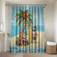 Hawaii Christmas Mele Kalikimaka Bathroom Set Festive Palm Chilling Santa With Surfboard LT14 Shower Curtain Only Blue - Polynesian Pride
