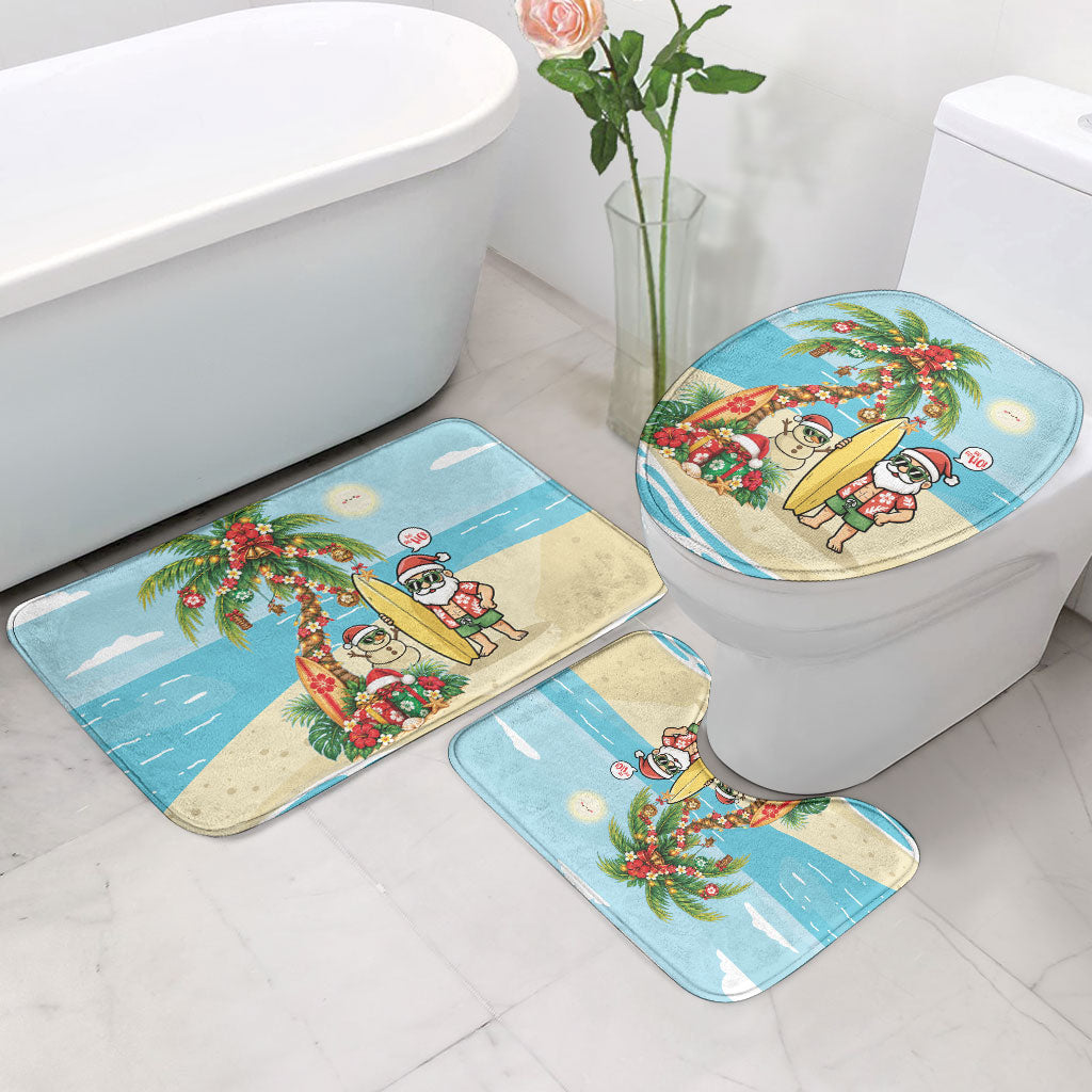 Hawaii Christmas Mele Kalikimaka Bathroom Set Festive Palm Chilling Santa With Surfboard LT14 - Polynesian Pride