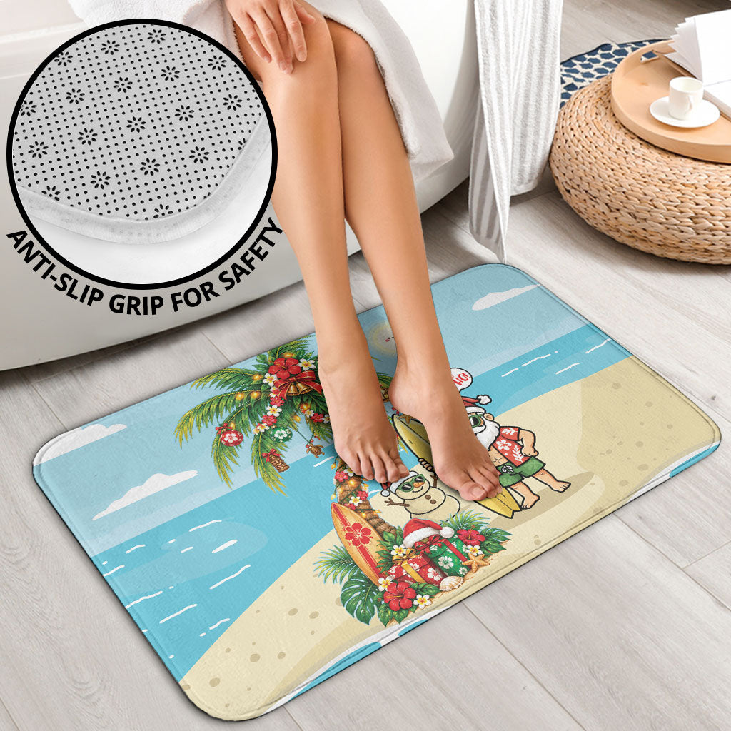 Hawaii Christmas Mele Kalikimaka Bathroom Set Festive Palm Chilling Santa With Surfboard LT14 - Polynesian Pride