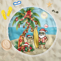 Hawaii Christmas Mele Kalikimaka Beach Blanket Festive Palm Chilling Santa With Surfboard LT14 One Size 150cm Blue - Polynesian Pride