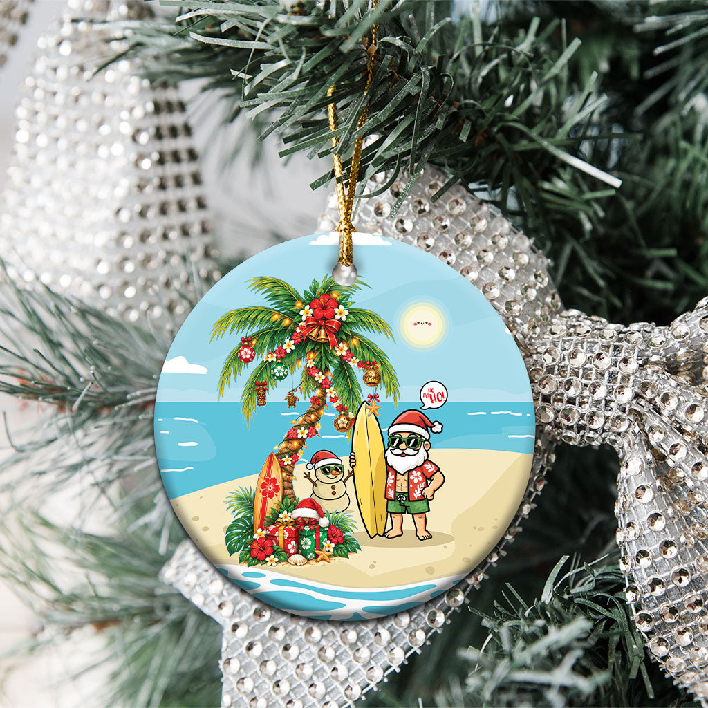 Hawaii Christmas Mele Kalikimaka Ceramic Ornament Festive Palm Chilling Santa With Surfboard LT14 - Polynesian Pride