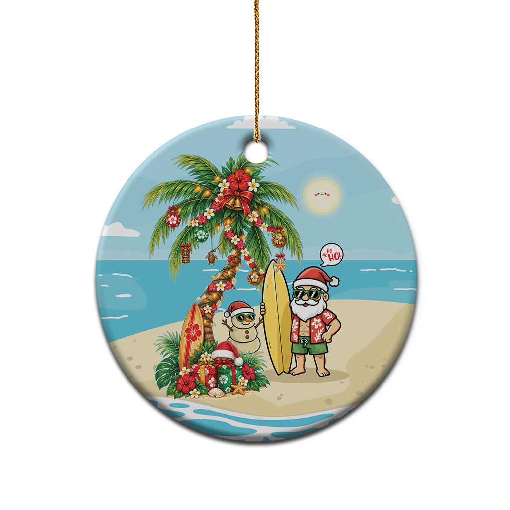 Hawaii Christmas Mele Kalikimaka Ceramic Ornament Festive Palm Chilling Santa With Surfboard LT14 - Polynesian Pride