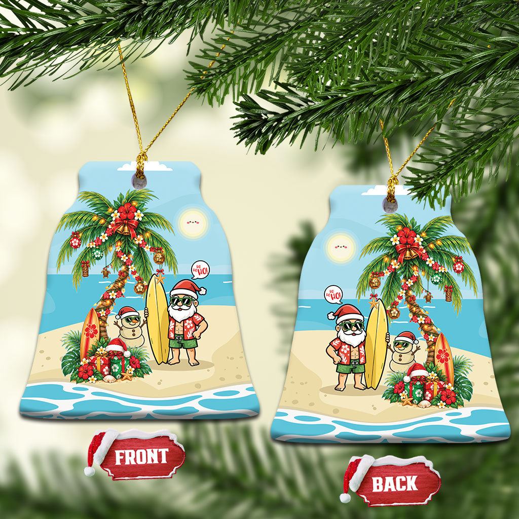 Hawaii Christmas Mele Kalikimaka Ceramic Ornament Festive Palm Chilling Santa With Surfboard LT14 Bell Flake Blue - Polynesian Pride