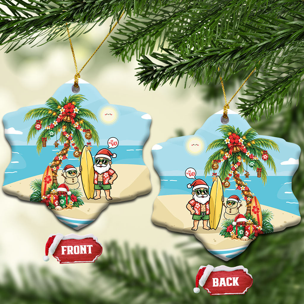 Hawaii Christmas Mele Kalikimaka Ceramic Ornament Festive Palm Chilling Santa With Surfboard LT14 Snow Flake Blue - Polynesian Pride
