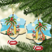 Hawaii Christmas Mele Kalikimaka Ceramic Ornament Festive Palm Chilling Santa With Surfboard LT14 Snow Flake Blue - Polynesian Pride