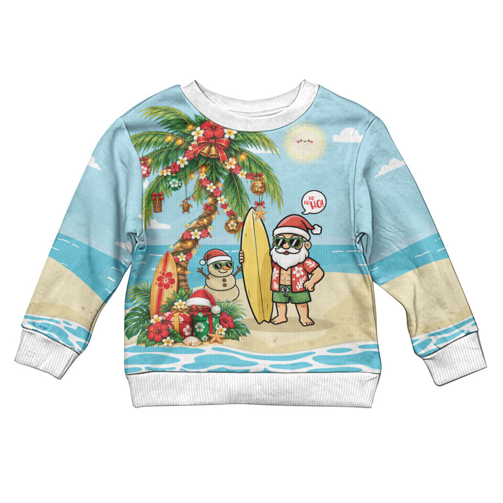 Hawaii Christmas Mele Kalikimaka Kid Ugly Christmas Sweater Festive Palm Chilling Santa With Surfboard