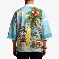 Hawaii Christmas Mele Kalikimaka Kimono Festive Palm Chilling Santa With Surfboard LT14 - Polynesian Pride