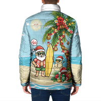 Hawaii Christmas Mele Kalikimaka Padded Jacket Festive Palm Chilling Santa With Surfboard LT14 - Polynesian Pride