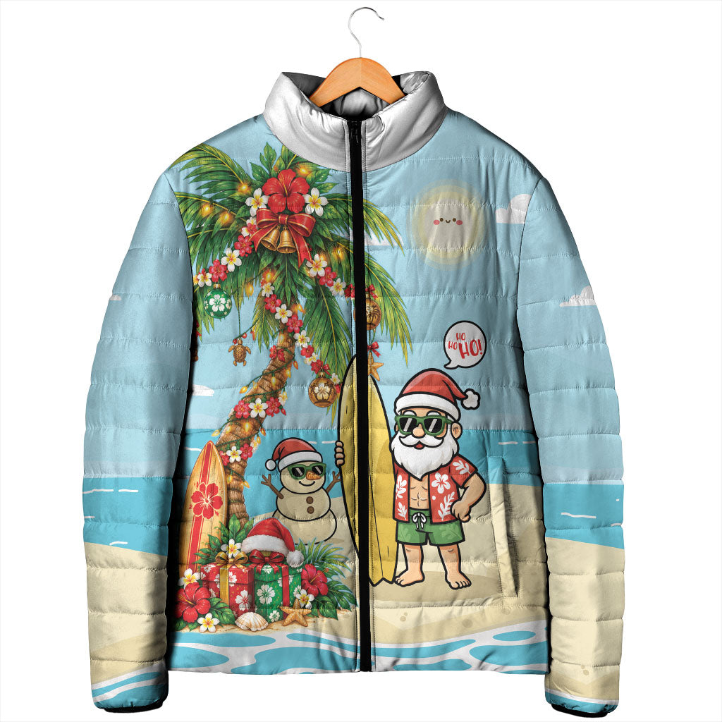 Hawaii Christmas Mele Kalikimaka Padded Jacket Festive Palm Chilling Santa With Surfboard LT14 - Polynesian Pride