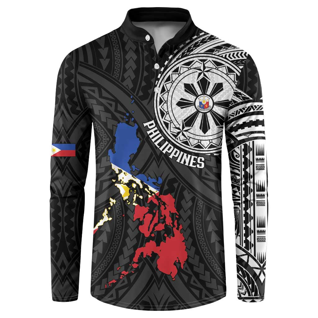 Philippines Strong Button Sweatshirt Filipino Map Polynesian Tattoo - Polynesian Pride
