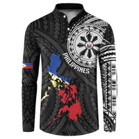 Philippines Strong Button Sweatshirt Filipino Map Polynesian Tattoo - Polynesian Pride
